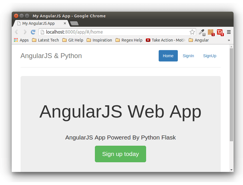 Flask AngularJS App Powered By RESTful API - Home Page